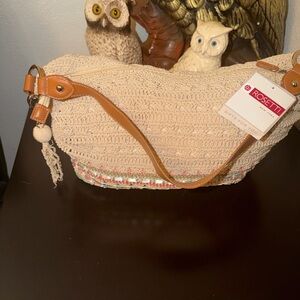 Rosetti Tan and Brown Crochet Shoulder Bag